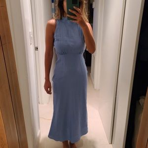 Zara Halter Dress Fitted Linen Blue